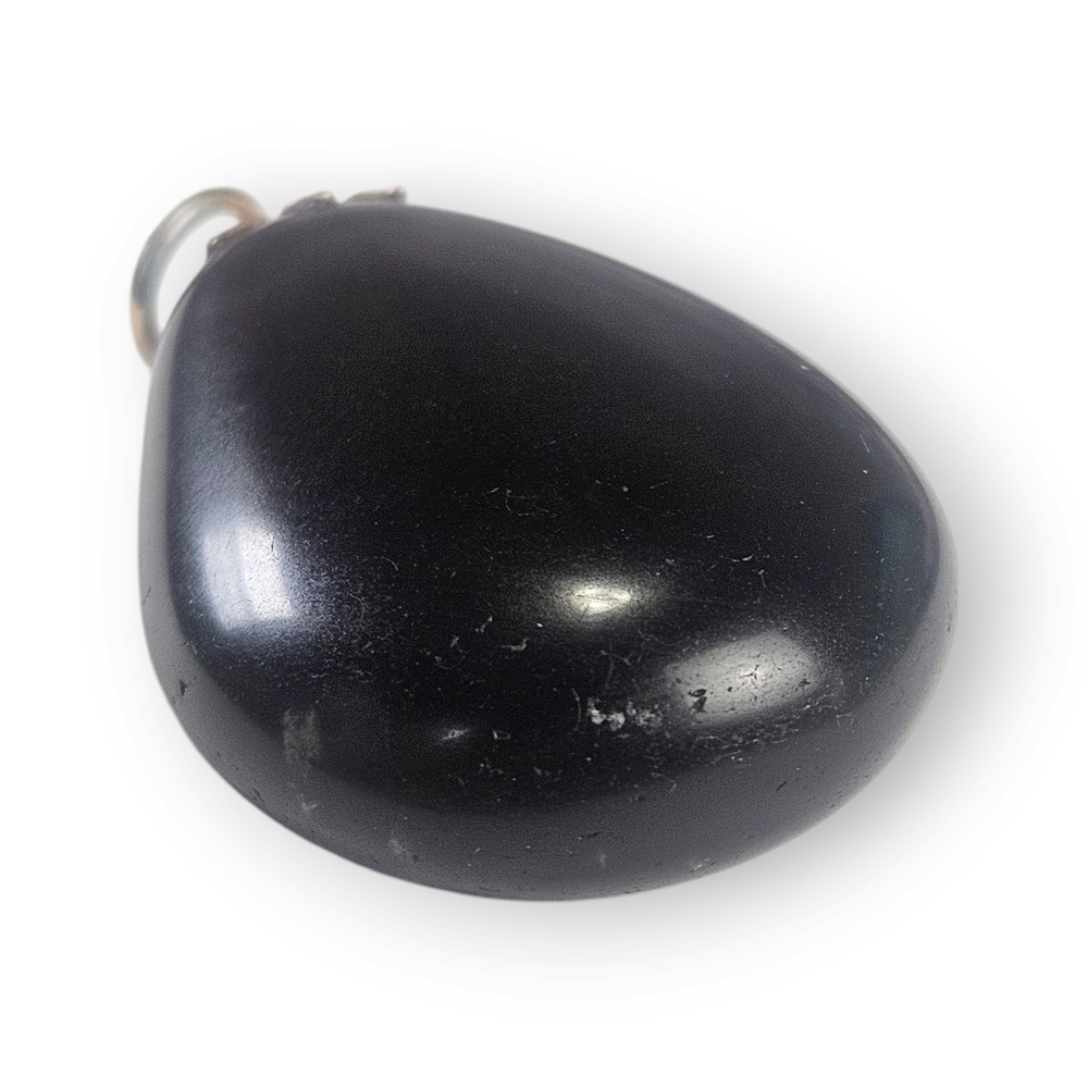 Vintage Black Glass Egg Shaped Necklace Pendant Oval Brass Filigree 2" Long - Picture 6 of 7